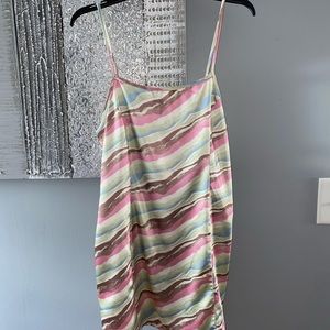 Satin watercolor spaghetti strap dress